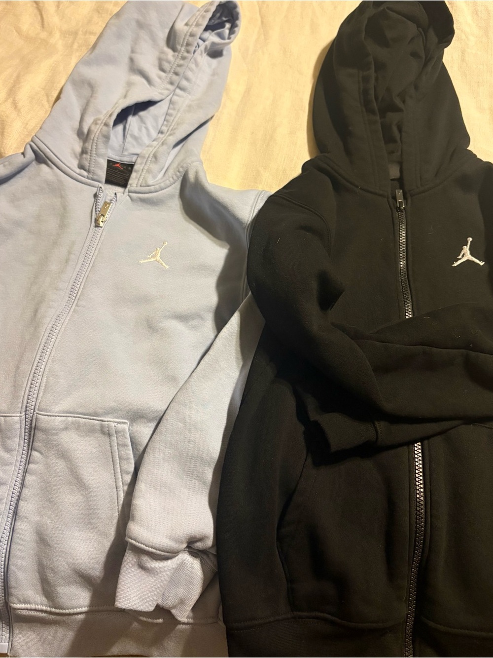 Lot of 2 Nike Kids Size Medium Jordan Zip Hoodies - Black and Light Blue